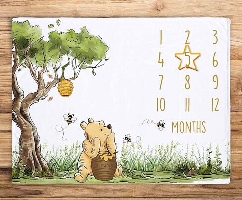 Classic Winnie Monthly Milestone Blanket, Soft Silk Touch Photo Background, Newborn Growth Mat Backdrop - with a Star Marker in Kuwait