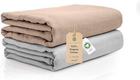 47"x 47" GOTS 100% Organic Cotton Swaddle Blanket 4 Pack (Star/Rainbow) | Salt Earth Organic 2 Layer Baby Blanket,Receiving Blankets, Swaddling, Wrap for Boy & Girl, Newborn Baby Essentials, Registry in Saudi Arabia