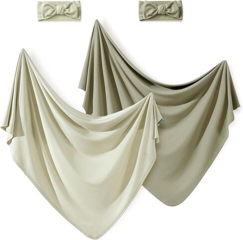 Newborn Swaddle Blanket Set for Girls (2 Blankets & 2 Bow Headbands), Ultra Soft Stretchy Jersey Knit Extra Large Size 33 x 44 Receiving Blankets for Easy Swaddling Baby Snug and Cozy in Kuwait
