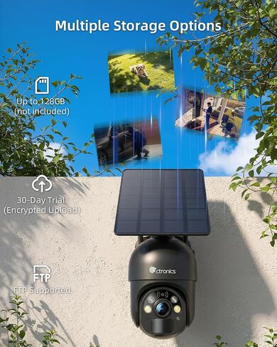 Ctronics 3MP Solar Security Camera Wireless Outdoor WiFi, PTZ Surveillacne Camera Battery-Powered for Home Security, 360° View, LED Light Color Night Vision, PIR Human Detection, 2-Way Audio (Grey) in Kuwait