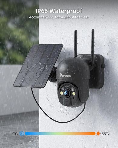 Ctronics 3MP Solar Security Camera Wireless Outdoor WiFi, PTZ Surveillacne Camera Battery-Powered for Home Security, 360° View, LED Light Color Night Vision, PIR Human Detection, 2-Way Audio (Grey) in Kuwait