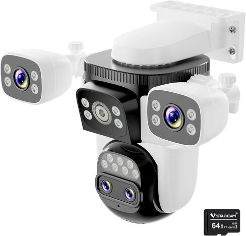 VSTARCAM 4-Lens Security Cameras Wireless Outdoor, 4-in-1 Multi-View 2K 360° PTZ Plug-in WiFi Camera, 10X Hybrid Zoom, AI Motion Tracking, Color Night Vision, IP66, 128GB Card Included in Kuwait
