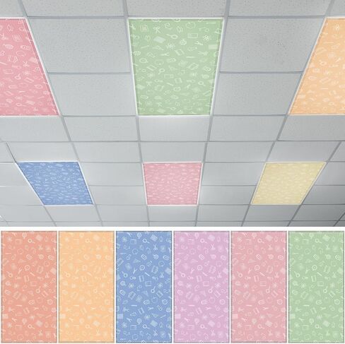 6 Pcs Fluorescent Light Covers with 60 Magnets Decorative for Classroom Ceiling Light 4 x 2 Feet Magnetic Light Covers Filter Easy Install for Office Hospitals & Home Drop Ceiling Supplies(Reading) in Kuwait