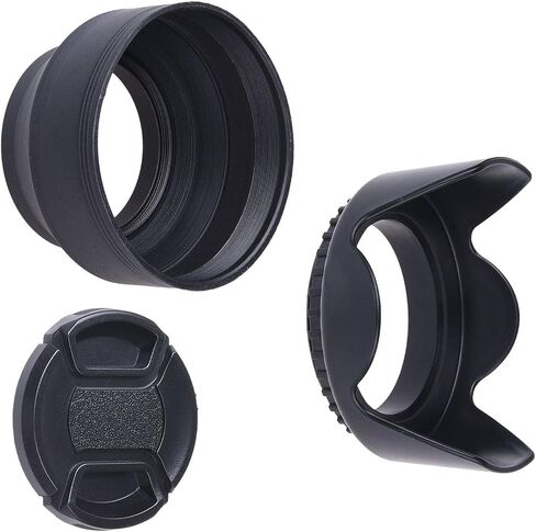 49mm Set of 2 Camera Lens Hoods and 1 Lens Cap - Rubber (Collapsible) + Tulip Flower - Sun Shade/Shield - Reduces Lens Flare and Glare - Blocks Excess Sunlight for Enhanced Photography and Video Foo in Kuwait