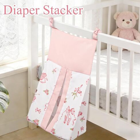 4-Piece Crib Bedding Set for Girls Boys, Baby Crib Bedding Set for Newborn & Infant, Neutral Nursery Bed Set Includes Comforter, Fitted Sheet, Crib Skirt, and Diaper Stacker, Pink Ballet in Kuwait