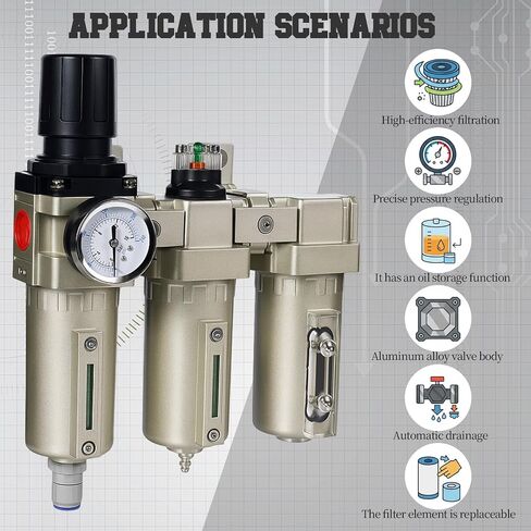 Upgraded 3/4" NPT Industrial Air Compressor Dryer with Filter, 3 Stage Water Separator with Particulate Filter, Coalescing Filter, Desiccant Dryer, Air Regulator & Auto Drain in Kuwait