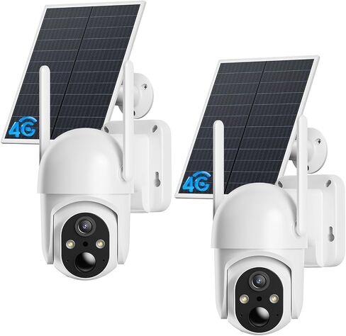 ELYSOO 4G LTE Cellular Security Camera, 2 Pack Solar Powered Outdoor Cameras No WiFi Needed for Farm&Ranch, 360° View, 2K Night Vision, Built in SIM Card(Support Verizon/AT&T/T-Mobile) - White in Kuwait