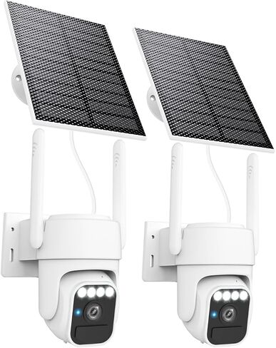 WY-LINK 360° Wi-Fi Home Solar Security Cameras Wireless Outdoor 2 Packs | 5200mAh battery with solar panel,IP65 weatherproof,color night vision,motion detection tracking,2.4G Wi-Fi only,pan/tilt in Kuwait