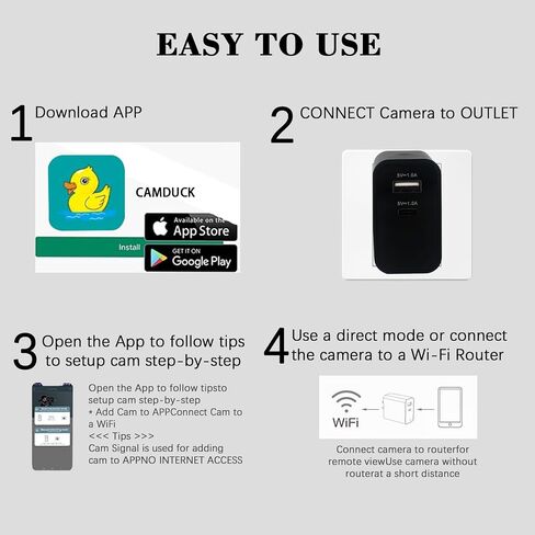 2026 Upgraded Camera Charger with WiFi Wireless Charger, 4K Security Camera Wireless Outlet Charger 160 Wide View & Remote App View (2.4GHz Nanny Cam for Home Indoor) in Kuwait