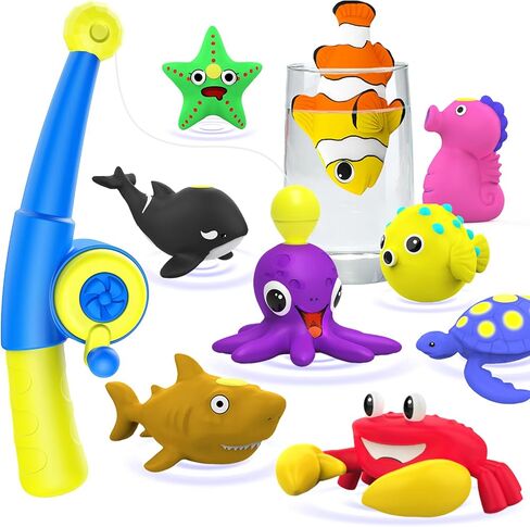Color Changing No Hole Magnetic Fishing Bath Toys for Kids Toddlers Baby | Color Changing Bath Toys for Kids Water Table Toys No Hole Magnetic Fishing Bath Toys, 9 Packs Sea Creatures with Fishing Rod in Kuwait