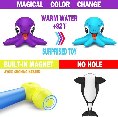 Color Changing No Hole Magnetic Fishing Bath Toys for Kids Toddlers Baby | Color Changing Bath Toys for Kids Water Table Toys No Hole Magnetic Fishing Bath Toys, 9 Packs Sea Creatures with Fishing Rod in Kuwait