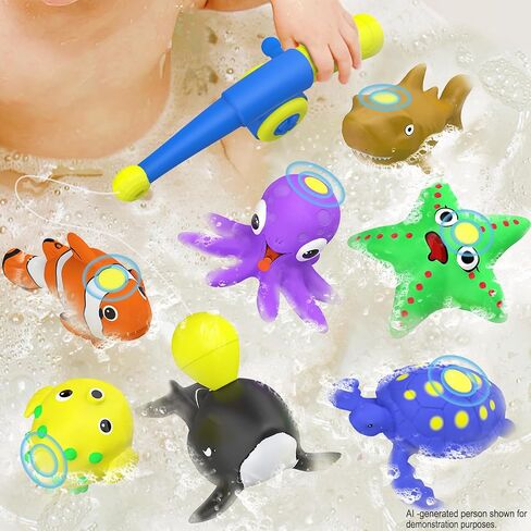 Color Changing No Hole Magnetic Fishing Bath Toys for Kids Toddlers Baby | Color Changing Bath Toys for Kids Water Table Toys No Hole Magnetic Fishing Bath Toys, 9 Packs Sea Creatures with Fishing Rod in Kuwait