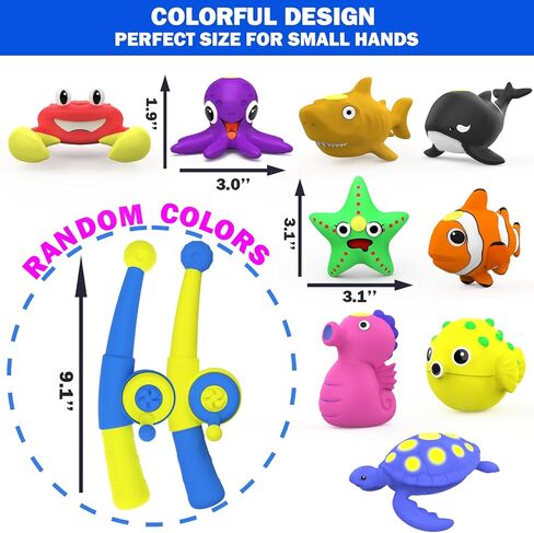 Color Changing No Hole Magnetic Fishing Bath Toys for Kids Toddlers Baby | Color Changing Bath Toys for Kids Water Table Toys No Hole Magnetic Fishing Bath Toys, 9 Packs Sea Creatures with Fishing Rod in Kuwait