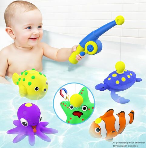 Color Changing No Hole Magnetic Fishing Bath Toys for Kids Toddlers Baby | Color Changing Bath Toys for Kids Water Table Toys No Hole Magnetic Fishing Bath Toys, 9 Packs Sea Creatures with Fishing Rod in Kuwait