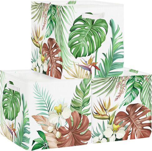 11.8" Tropical Plants Storage Cube Organizer Set 3Pcs Clothes Storage Basket Bin for Closet Shelf Monstera Leaf Palms Nursery Kid Room Book Toy Chest, Butterfly in Kuwait