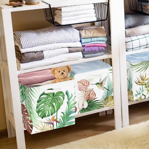 11.8" Tropical Plants Storage Cube Organizer Set 3Pcs Clothes Storage Basket Bin for Closet Shelf Monstera Leaf Palms Nursery Kid Room Book Toy Chest, Butterfly in Kuwait