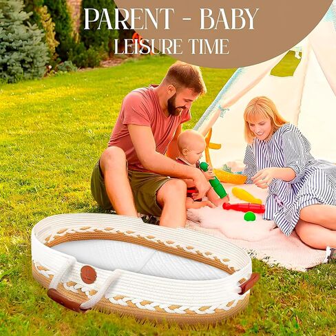 Moses Basket for Newborn Portable Baby Bassinet with Handles for Carrying, Cotton-Blend Rope, Beige and White, & Baby Changing Diaper Caddy Organizer, Nursery & Travel Essentials in Kuwait