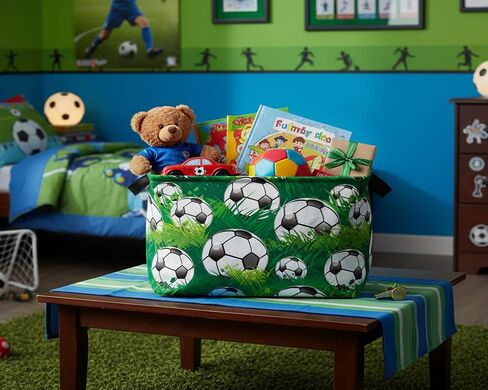 Baby Boy Collapsible Soccer Basket Kids Storage Bins (Green) | Rectangular, Foldable with handle,Toy Box Organizer, Home Room Decor in Kuwait
