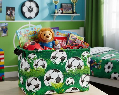 Baby Boy Collapsible Soccer Basket Kids Storage Bins (Green) | Rectangular, Foldable with handle,Toy Box Organizer, Home Room Decor in Kuwait