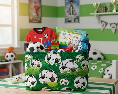 Baby Boy Collapsible Soccer Basket Kids Storage Bins (Green) | Rectangular, Foldable with handle,Toy Box Organizer, Home Room Decor in Kuwait