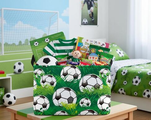 Baby Boy Collapsible Soccer Basket Kids Storage Bins (Green) | Rectangular, Foldable with handle,Toy Box Organizer, Home Room Decor in Kuwait