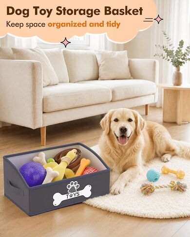 Optish 2 Pack Dog Toy Basket, Foldable Dog Toy Box with Handles, 19.7" X 11" X 7.9" Large Basket Specially Designed for Dog Toy Storage, Suit for Storing Pet Toys and Accessories, Grey in Kuwait