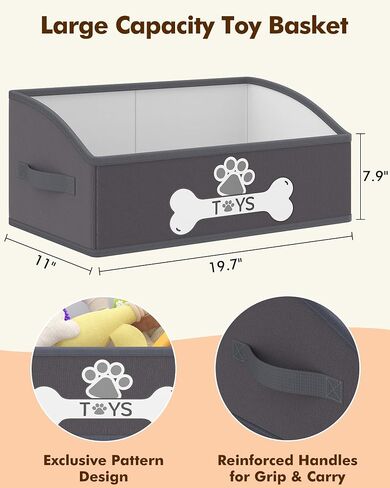Optish 2 Pack Dog Toy Basket, Foldable Dog Toy Box with Handles, 19.7" X 11" X 7.9" Large Basket Specially Designed for Dog Toy Storage, Suit for Storing Pet Toys and Accessories, Grey in Kuwait