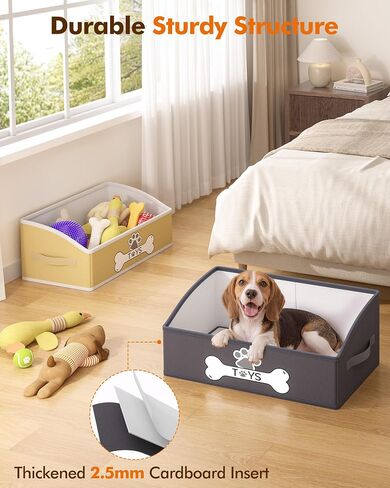 Optish 2 Pack Dog Toy Basket, Foldable Dog Toy Box with Handles, 19.7" X 11" X 7.9" Large Basket Specially Designed for Dog Toy Storage, Suit for Storing Pet Toys and Accessories, Grey in Kuwait