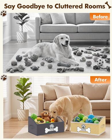 Optish 2 Pack Dog Toy Basket, Foldable Dog Toy Box with Handles, 19.7" X 11" X 7.9" Large Basket Specially Designed for Dog Toy Storage, Suit for Storing Pet Toys and Accessories, Grey in Kuwait