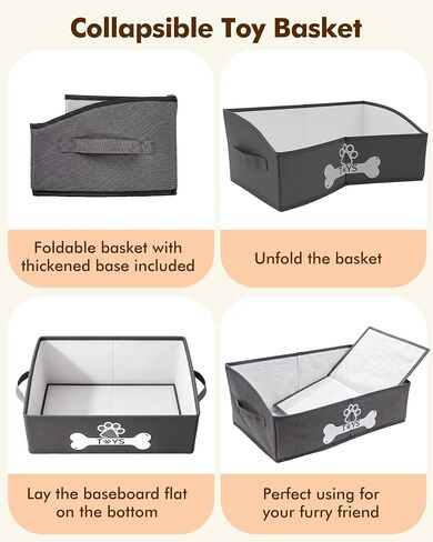 Optish 2 Pack Dog Toy Basket, Foldable Dog Toy Box with Handles, 19.7" X 11" X 7.9" Large Basket Specially Designed for Dog Toy Storage, Suit for Storing Pet Toys and Accessories, Grey in Kuwait