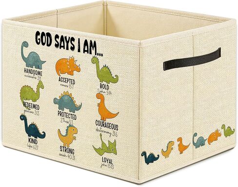 Christian Dinosaur Nursery Storage Bin Box, God Says I Am Bible Verse Inspirational Foldable Laundry Basket Toys Books Clothes Organizer for Boys Room Playroom Bathroom Decor in Kuwait