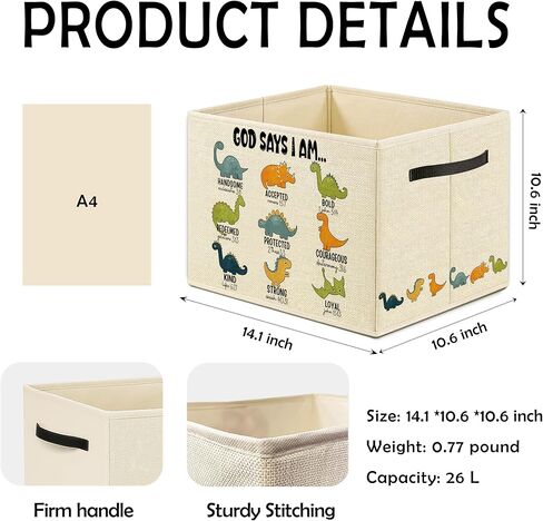 Christian Dinosaur Nursery Storage Bin Box, God Says I Am Bible Verse Inspirational Foldable Laundry Basket Toys Books Clothes Organizer for Boys Room Playroom Bathroom Decor in Kuwait
