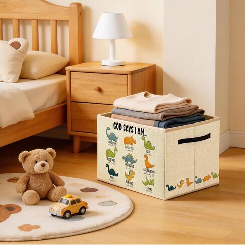 Christian Dinosaur Nursery Storage Bin Box, God Says I Am Bible Verse Inspirational Foldable Laundry Basket Toys Books Clothes Organizer for Boys Room Playroom Bathroom Decor in Kuwait