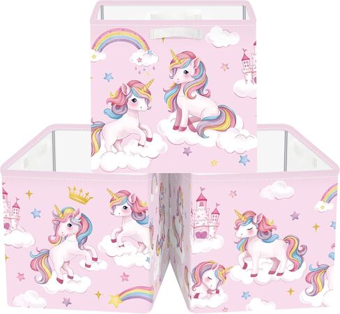 11.8" Unicorn Rainbow Cube Storage Organizer Set 3Pcs Cloud Star Cube Storage Bin for Bathroom/Bedroom Parents Book Chest, Crown in Kuwait