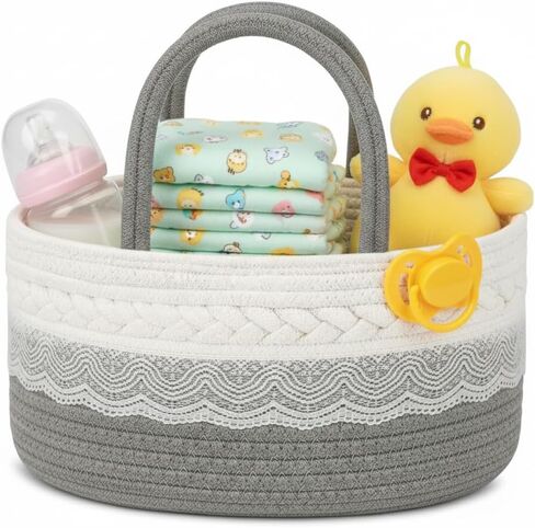 Baby Diaper Caddy Organizer,Woven Rope Nursery Storage Bin,Newborn Gift Basket,Extra-Large Cotton Basket with Removable Compartments,Portable (Mixed Brown, Large) in Kuwait