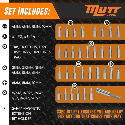 Mutt Tools 33pc Security Bit Set Torx Hex Spanner Tri Wing Tamperproof Bits | 33 Piece, Torx Hex Spanner, Tamperproof, Chrome Vanadium, Storage Case in Kuwait