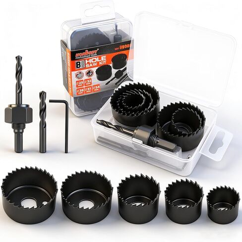 HORUSDY Hole Saw Set 24PCS Hole Saw Kit,Hole Saw Drill Bit Kit, 3/4"-6" (19-152mm) 17PCS Saw Blades, 2 Mandrels, 3 Drill Bit, Installation Plate, Hex Key, For Drywall, Soft Wood, Plywood, Plastic, PVC in Kuwait