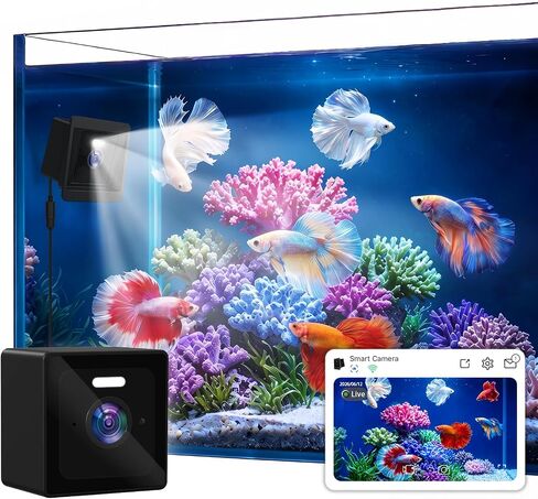 3MP 2K Aquarium & Terrarium Pet Camera with Light for Fish or Reptile Pet | Wide-angle Fisheye Close-focus Lens, With Lighting Function in Kuwait