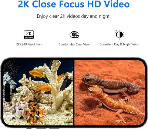 3MP 2K Aquarium & Terrarium Pet Camera with Light for Fish or Reptile Pet | Wide-angle Fisheye Close-focus Lens, With Lighting Function in Kuwait