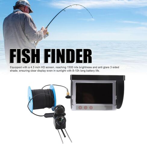 banapoy 1080P Underwater Fishing Camera, 4.3 Inch Screen 195 Degree Wide Angle Fish Finder with 30m Cable, Temperature Sensing for Raft Fishing Ice Aquaculture in Kuwait
