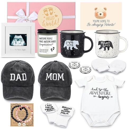 Teenyyou 15 Pcs New Mom Gifts for Women Pregnancy Announcement for New Parents Gender Reveal Gifts Bear Mug Decision Coin Baby Socks Bodysuit Set for First Time Mom Expecting Parents to Be Baby Shower in Kuwait