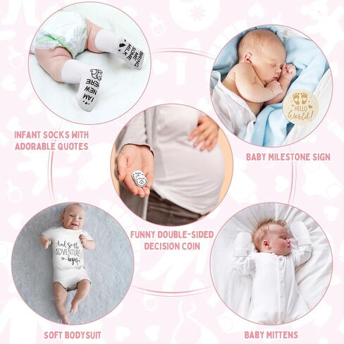 Teenyyou 15 Pcs New Mom Gifts for Women Pregnancy Announcement for New Parents Gender Reveal Gifts Bear Mug Decision Coin Baby Socks Bodysuit Set for First Time Mom Expecting Parents to Be Baby Shower in Kuwait