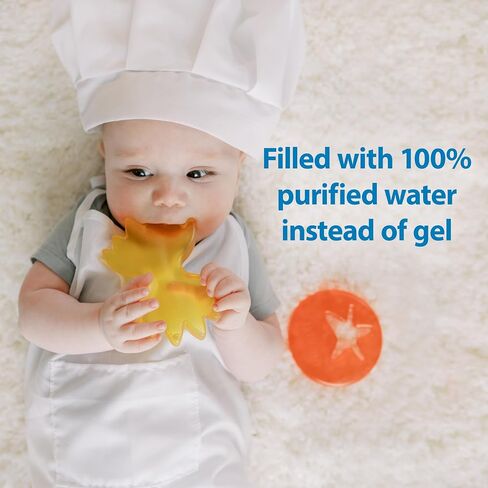 Dr. Brown's Aqua Cool Water-Filled Baby Teether, 2-Pack - Pasta/Tomato, 3m+ | Cooling Teether Toy for Babies, Soothes Sore Gums, Fun Pasta and Tomato Shapes, BPA-Free in Kuwait