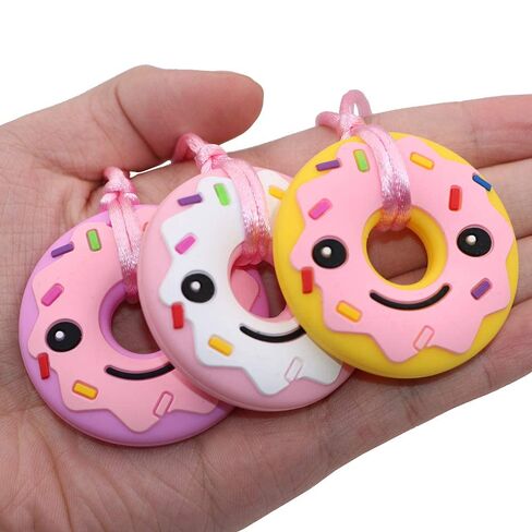 Sensory Chew Necklace for Adult, 3 Pack Silicone Donut Chewing Necklace for Teens Chewers, Anxiety Chewable Necklace for Autism ADHD SPD PICA and Oral Motor Chewing Needs in Kuwait