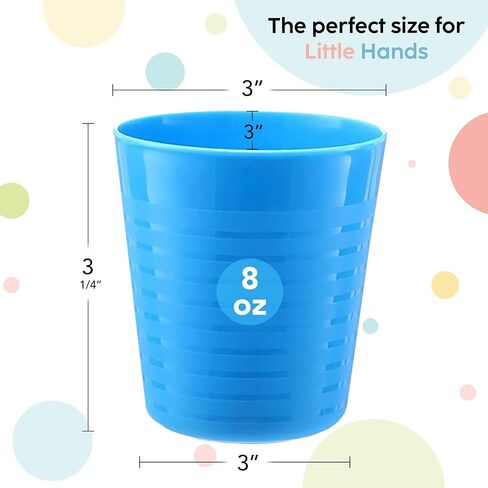 PLASKIDY Kids Plastic Cups Set of 12 Toddler Cups 8 Ounce Children Drinking Tumblers - Reusable Dishwasher Safe BPA Free in Kuwait