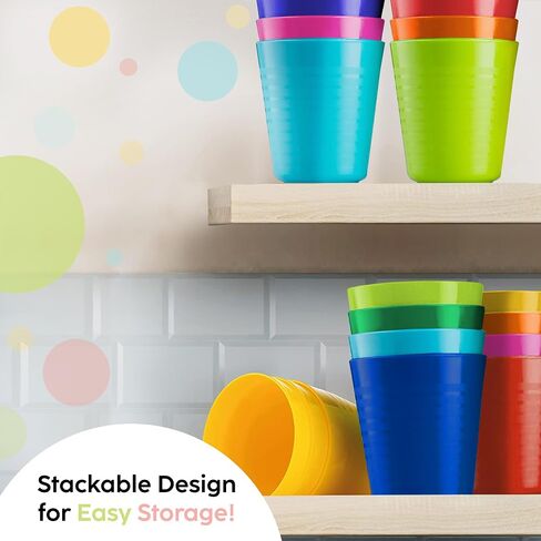 PLASKIDY Kids Plastic Cups Set of 12 Toddler Cups 8 Ounce Children Drinking Tumblers - Reusable Dishwasher Safe BPA Free in Kuwait
