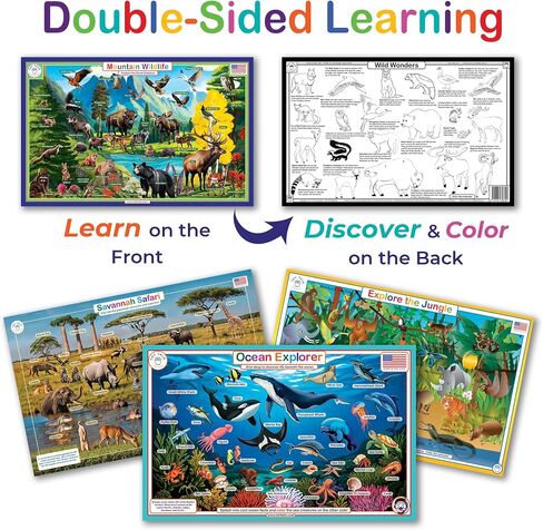 Animals & Nature Placemat 4-Pack, Ocean, Mountains, Savanna, Jungle in Kuwait