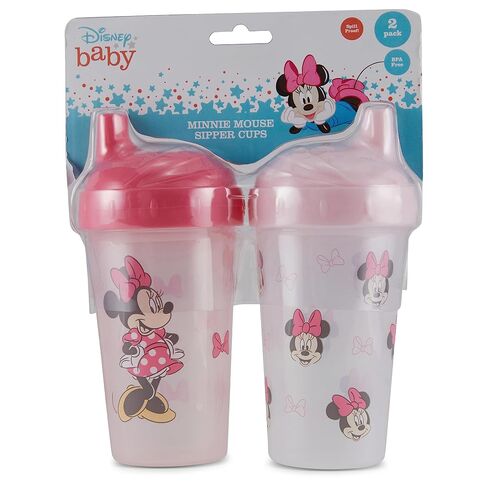 Disney Toddler Sippy Cups for Girls | 10 Ounce Minnie Mouse Sippy Cup Pack of Two with Straw and Lid | Durable Blue Leak Proof Travel Water Bottle for Toddlers in Kuwait