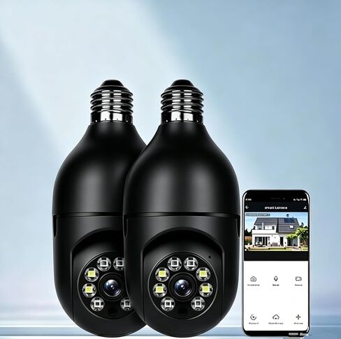 Light Bulb Security Camera, 1080P HD Night Vision Outdoor Indoor Camera – 360° Pan/ 90°Tilt, 2-Way Audio, Motion Detection Siren Alarm, E27 Bulb Base/Black in Saudi Arabia