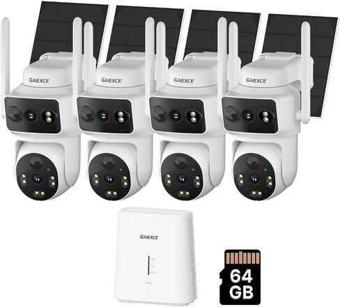 Solar Dual Lens Security Cameras Wireless Outdoor, Home Dual Lens Security Camera System, No Subscription, 2.4G & 5G WiFi 4MP Night Vision, 64G SD Local Recording Expandable to 10CH in Kuwait